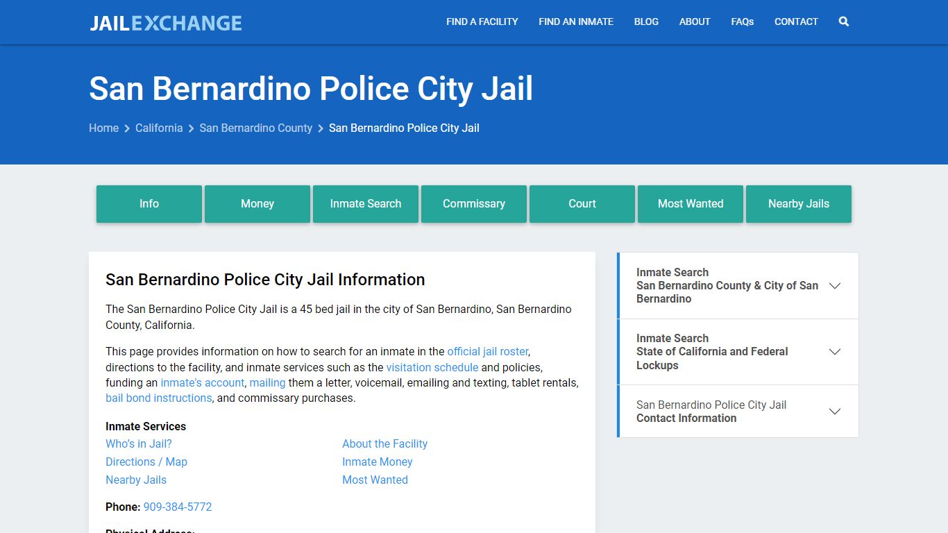 San Bernardino Police City Jail, CA Inmate Search, Information